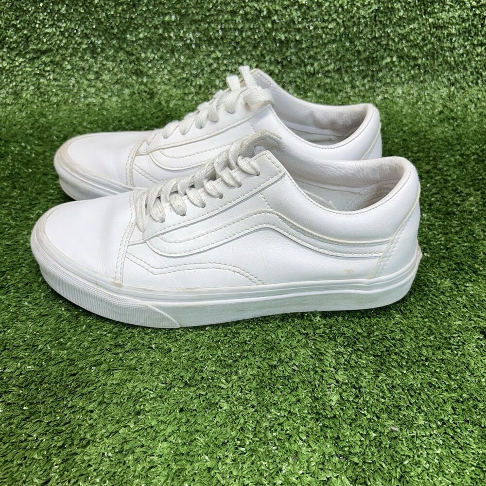Vans Old Skool Womens Size 7 White Walking Skate Leather Lace Up Shoes Sneakers